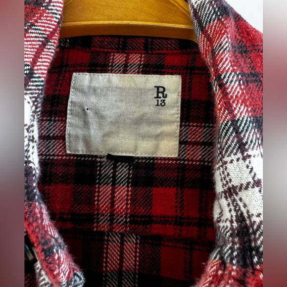 R13 JAPANESE FLANNEL DROP SHOULDER SHORT SLEEVE PLAID SHIRT TOP FLANNEL UNISEX - Picture 5 of 12